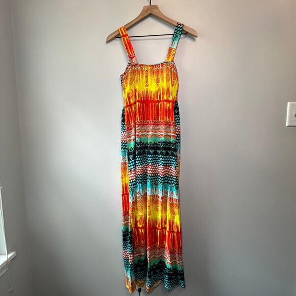 Allison Brittney Women's Stretch Multicolor Striped Tank Maxi Dress Size Medium - Picture 5 of 6